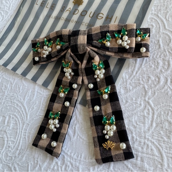 LELE SADOUGHI Picnic Check Pearl Embellished Antoinette Bow Barrette - Picture 6 of 7